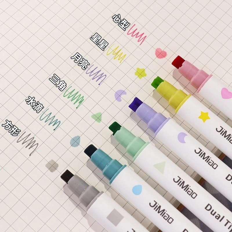 6 kleuren stempel dubbelkoppige markeerstift