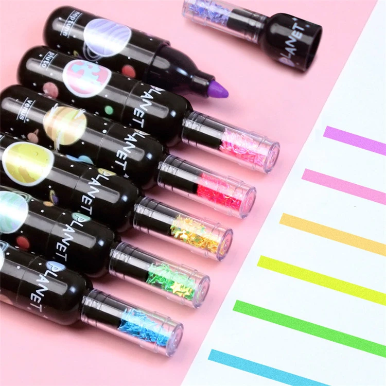6 stuks schattige planeet wijnfles mini-markeerstift