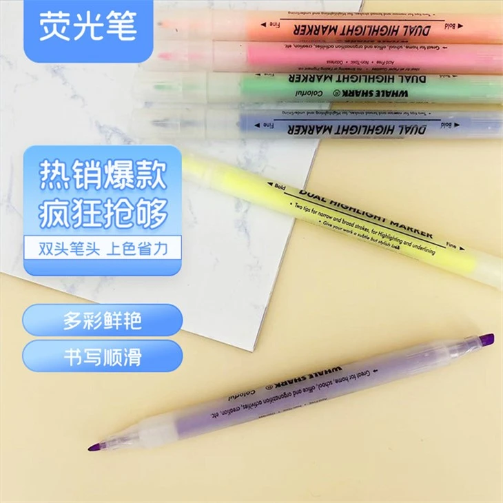 6-delige set milde kleuren markeerstift met dubbele punt